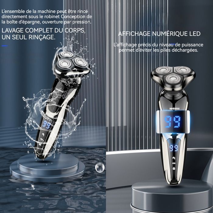 PAS Rasoir electrique - INNOVTEC - 3en1 90 minutes d'utilisation hommes flottante rechargeable brosse barbe nez de nettoyage visage