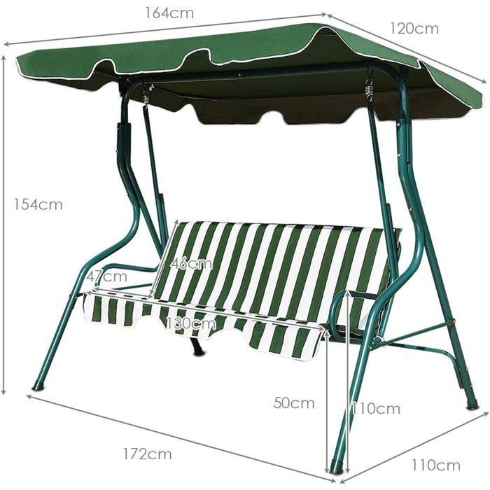 Columpio de jardín independiente para 3 personas COSTWAY con toldo impermeable ajustable para jardín y patio, carga máxima 210 kg - Verde