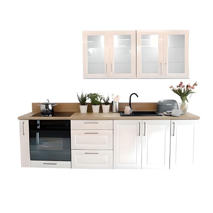 Complete keuken met ruimte voor een inbouwoven, hoogglans wit, 240 cm - MIA