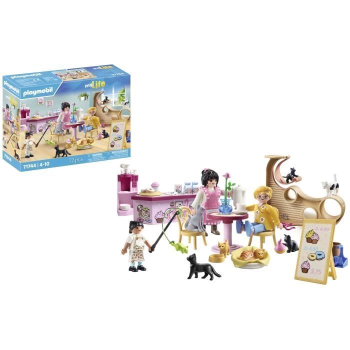 PLAYMOBIL 71744 Cafetería de gatos con 6 gatos y 3 figuras, Mi vida, 72 piezas, Para mayores de 4 años