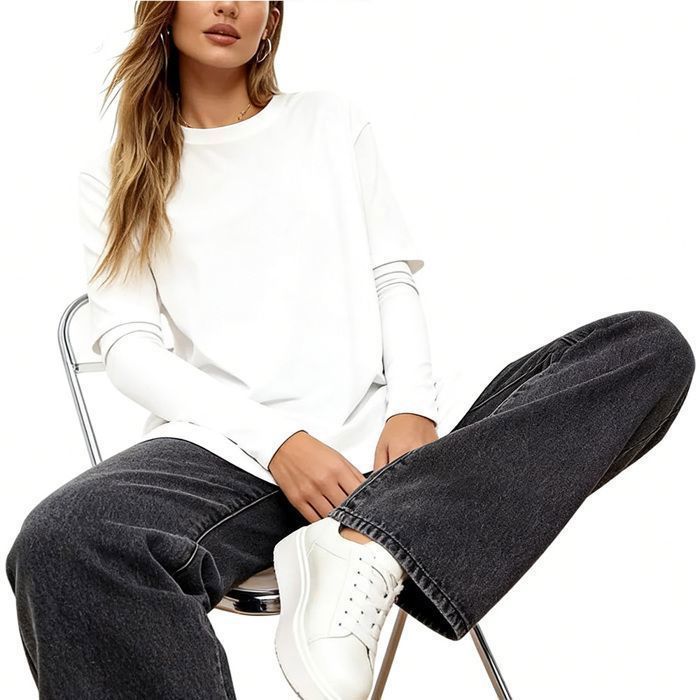 Jeans Femme,Taille Haute Coupe Droite Straight Jeans Décontractés très Extensibles,Mode Jean Femme Slim Stretch Confortable-Noir