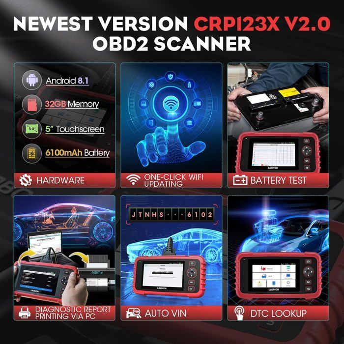 Herramienta de diagnóstico automotriz LAUNCH - CRP123X V2.0 - 7 reinicios - Pantalla táctil de 5