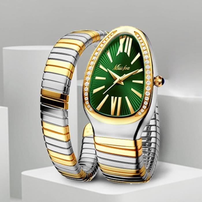 Orologio da donna SHARPHY, nuovo design speciale, bracciale in acciaio con diamanti a forma di serpente, stile hip-hop, verde, idea regalo.
