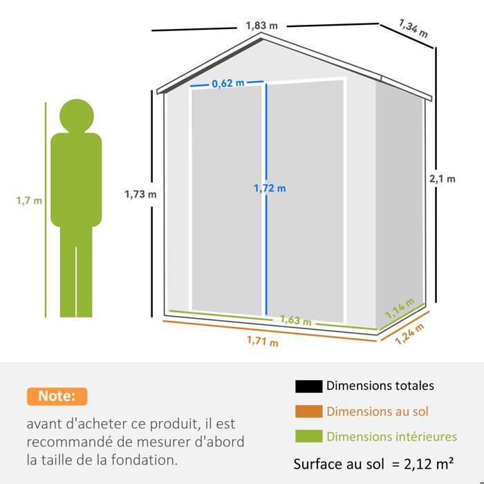 Caseta de jardín Outsunny - 2,12 m² Caseta de resina PP con 2 puertas y ventanas de ventilación - PP - gris