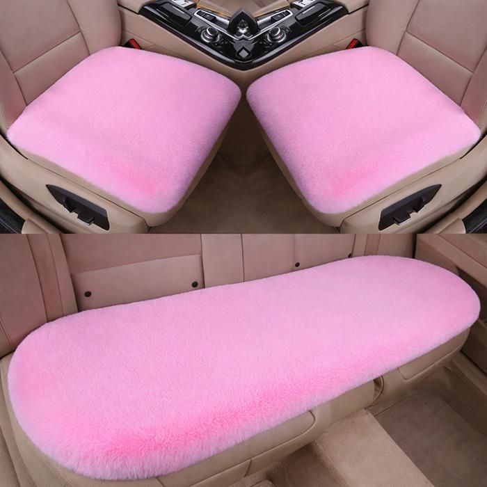 Fundas de felpa para asientos de coche - Protectores para asientos delanteros y traseros - Alfombrilla antideslizante - Universal (Rosa, juego de 3)