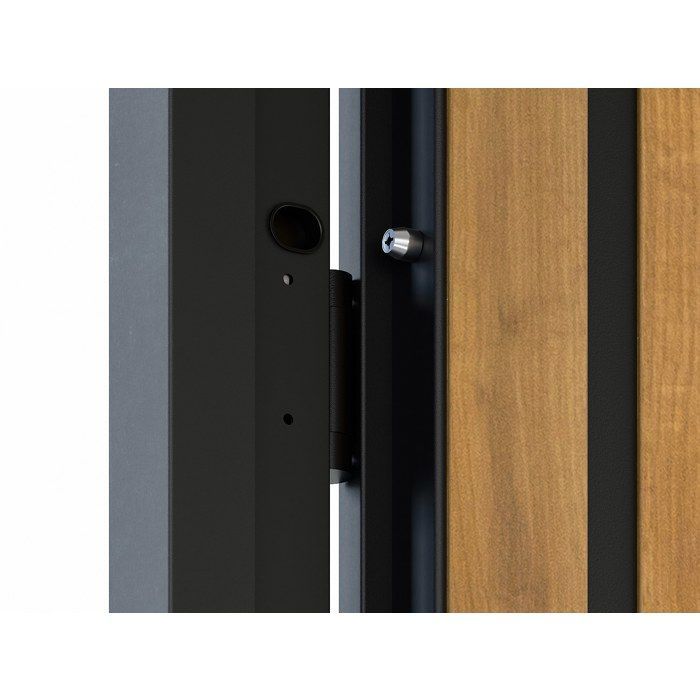 Porte d'entrée pleine en acier H207 x L100 cm - Anthracite avec rayures effet chêne - épaisseur 55 mm - poussant gauche - COBRITA