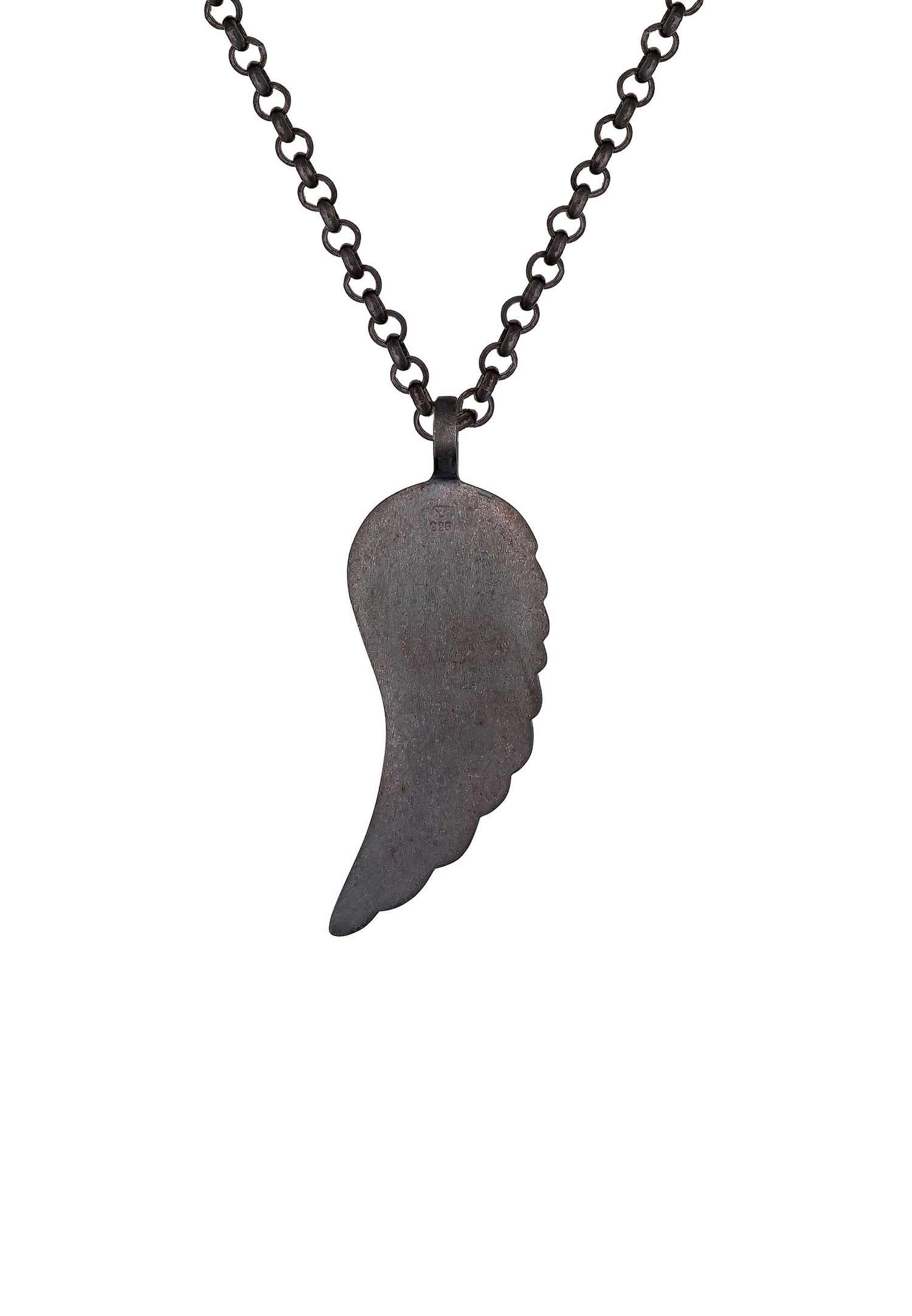 KUZZOI Pendentifs Ailes Oxydé Noir Cristaux Zircone Collier Hommes (925/1000) Argent