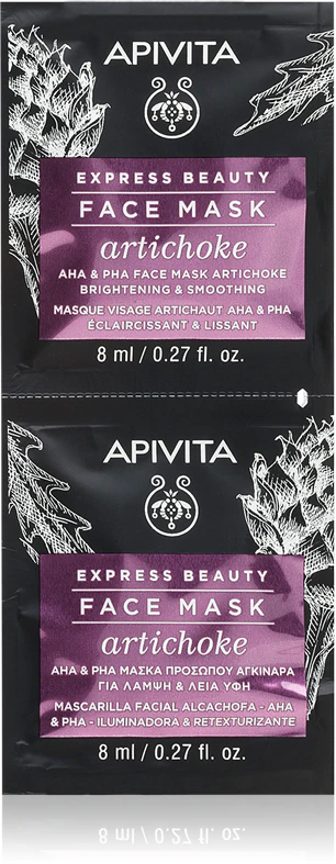 Máscara Facial Iluminadora Apivita Express Beauty com Alcachofra, máscara hidratante intensiva com AHA.