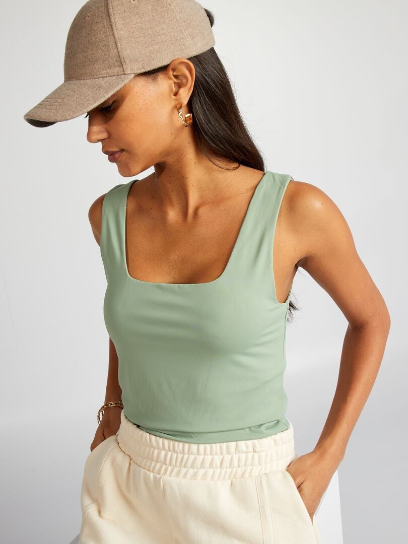 Stretch T-shirt met vierkante halslijn - GROEN
