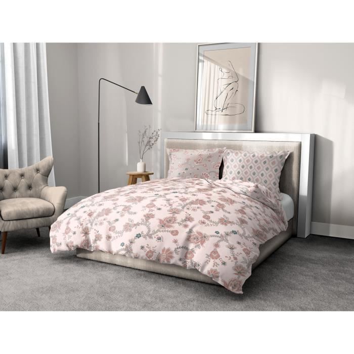Parure de couette 3 pièces - Housse de couette + 2 taies d'oreiller Marquise -Rose - 240x260 cm - 100% coton - Home Linge Passion