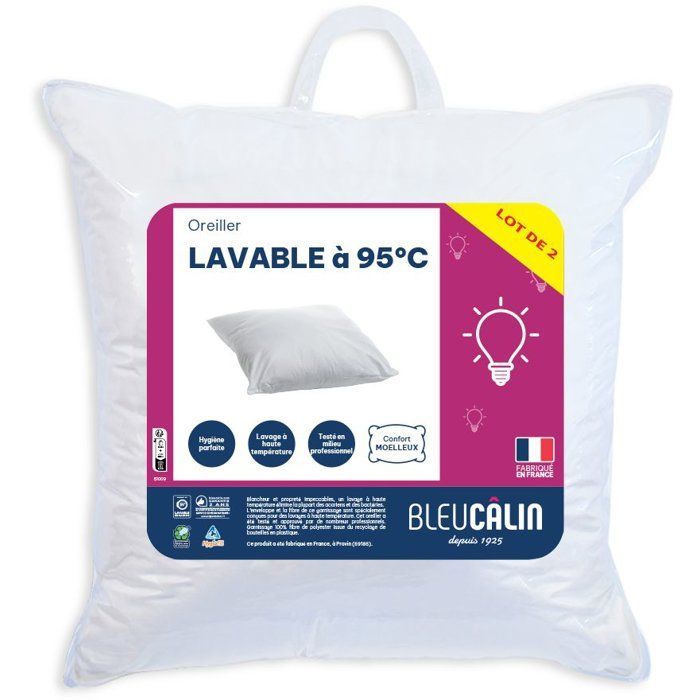 Set of 2 boilable pillows - 60 x 60 cm - Soft - BLUE CALIN - White