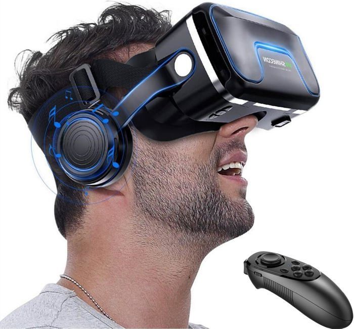 Visore per realtà virtuale con controller e cuffie per bambini e adulti, videogiochi 3D, set di occhiali per realtà virtuale