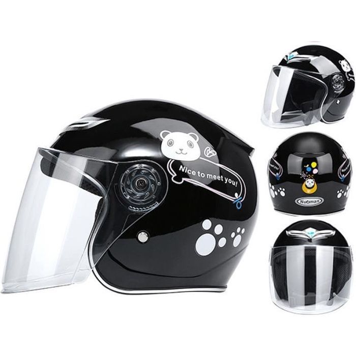Casco protector para niños con diseño de patinete, casco de moto con dibujos animados, práctico y cómodo - Negro