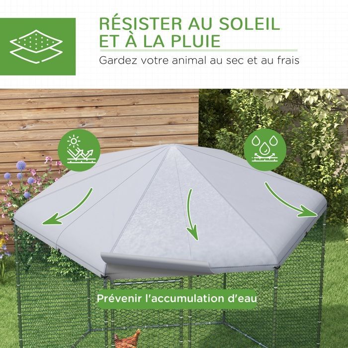 Recinto per pollaio - PawHut - voliera/canile esagonale 5 m² in rete metallica zincata - acciaio - 5-8 polli - argento