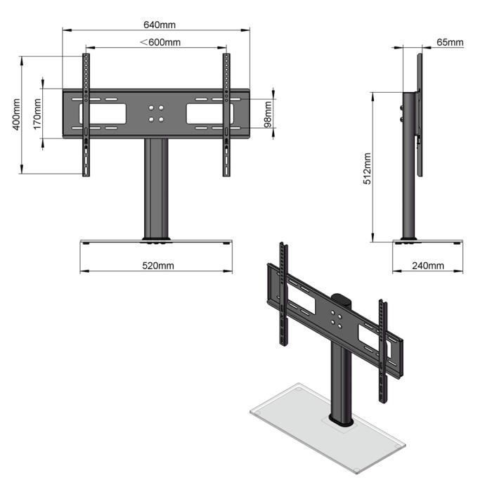 Soporte universal para televisores LCD, LED y plasma de 32 a 55 pulgadas, altura ajustable, carga máxima de 40 kg, VESA máximo de 600 x 400 mm.