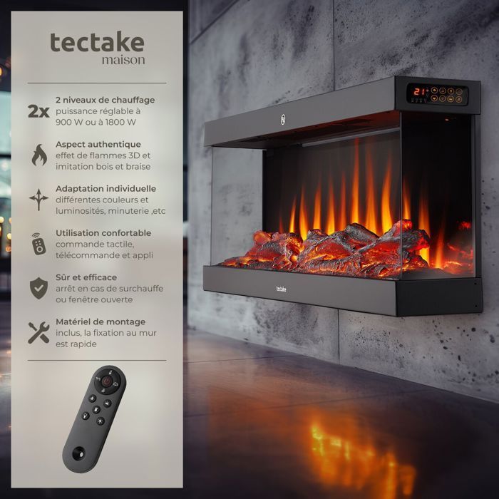 Dekorativer, wandmontierter Elektrokamin
