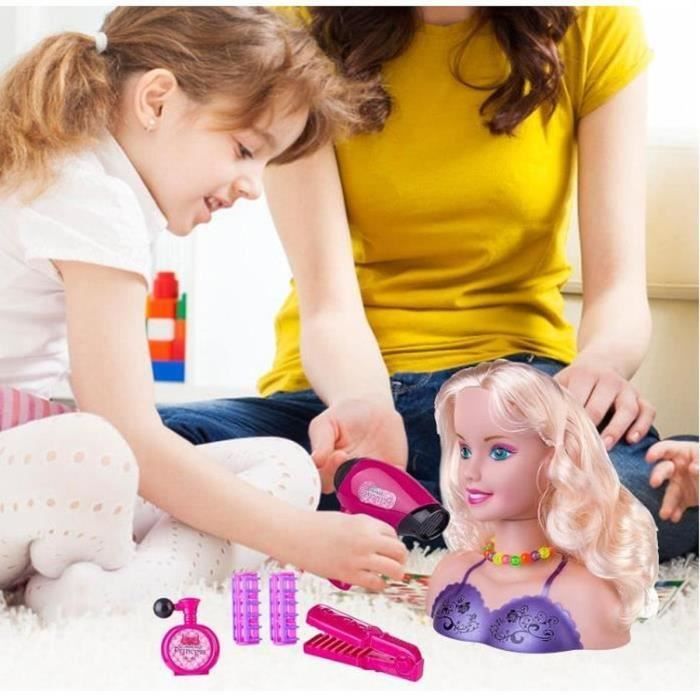 Children's Styling and Makeup Heads, 35 Pieces Hair Accessories, Makeup Set, Hair Dryer, Pretend Play Gift for Girls, 19.8cm