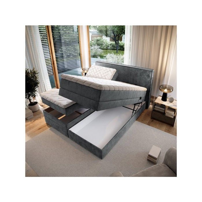 Lit adulte 160x200 POSITANO - ensemble relaxation électrique en tissu gris foncé