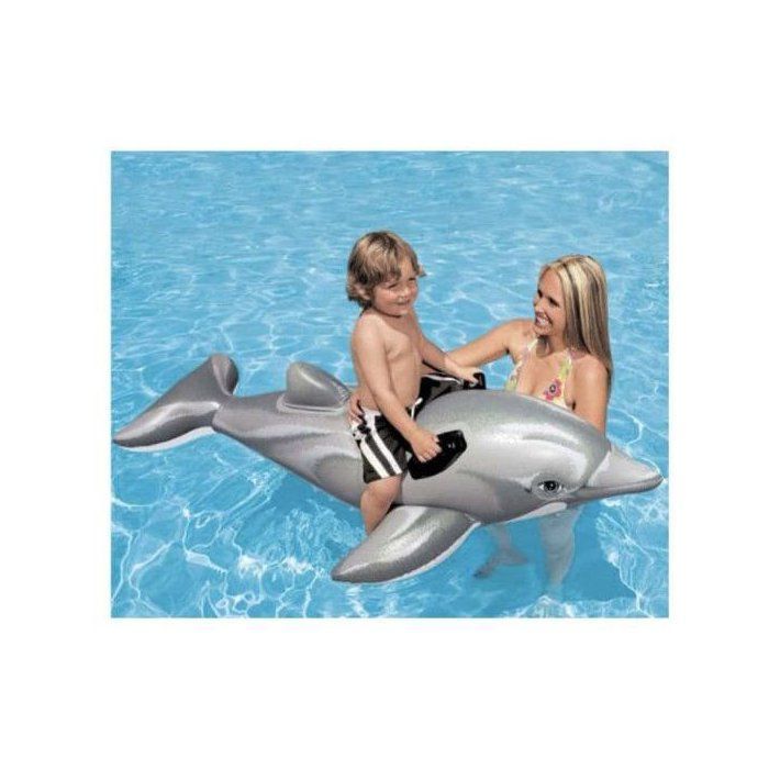 Aufblasbare Delfin-Strandmatratze – Unisex – 175 cm – Für Kinder – Grau und Schwarz