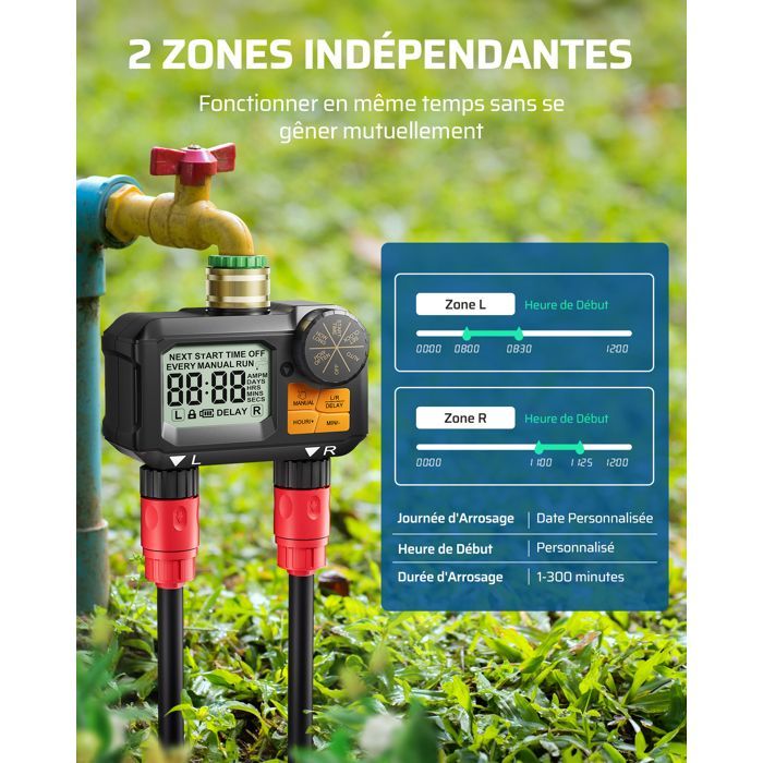 Controlador de irrigação externa bidirecional DEWENWILS - Modo automático e manual - Temporizador de rega automática para jardim IP55