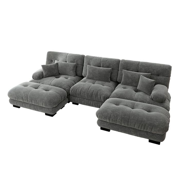 Canapé d'angle Canape Modulable - Gris Forme U surdimensionné convertible avec pouf chenille