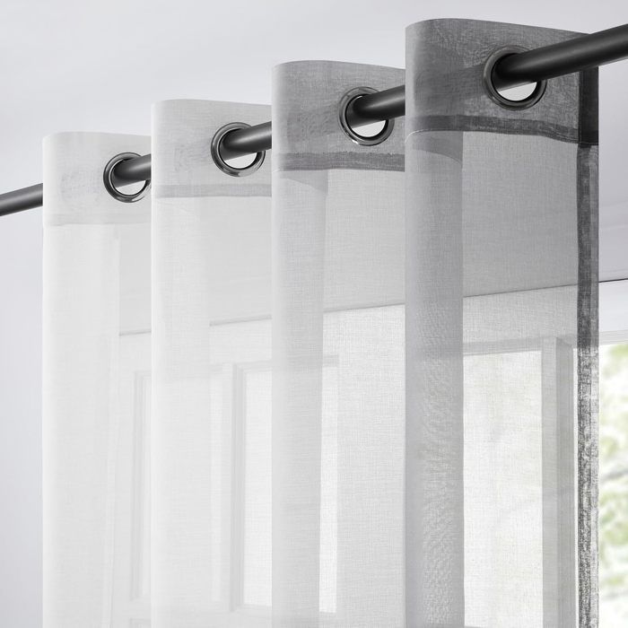 Topfinel Rideau Voilage Court Fenetre de Salon 140x160cm Gris Blanc Voilages Intérieur Lot de 2 Décoration Chambre Enfant Fille