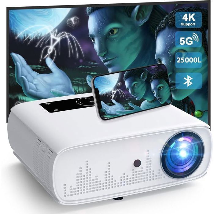 Video Projector, WiFi 5G Bluetooth Video Projector, 25000 Lux Native 1080P Full HD 4K Supported Retro Projector, 350