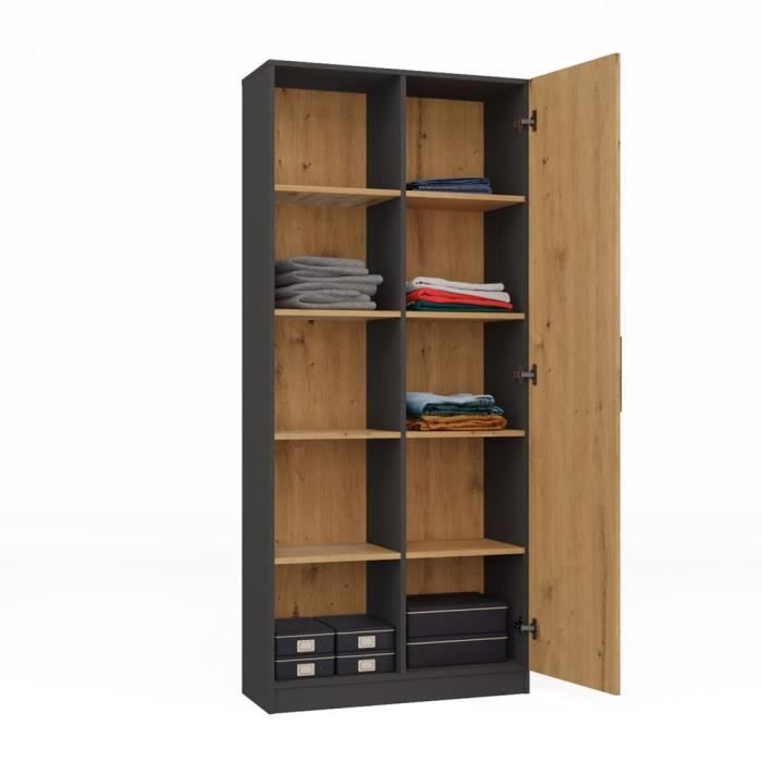 VILLME - Librería de diseño minimalista - 1 puerta + 10 estantes - 80x30x182 cm - Mueble de almacenamiento