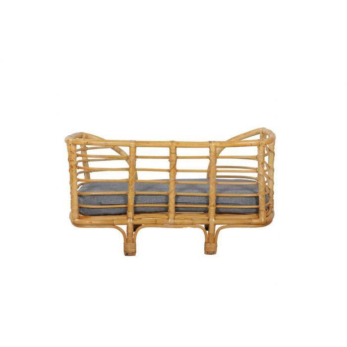 Cesta para perros y gatos - BEAU RIVAGE - SELENE - Ratán - Rectangular 75x47x40 cm - Cojín gris extraíble de 6 cm