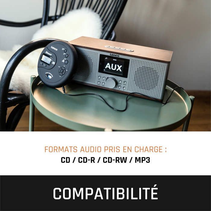 Lenco CD-300BK - Leitor de CD/MP3 portátil com Bluetooth® e proteção contra impactos - Preto