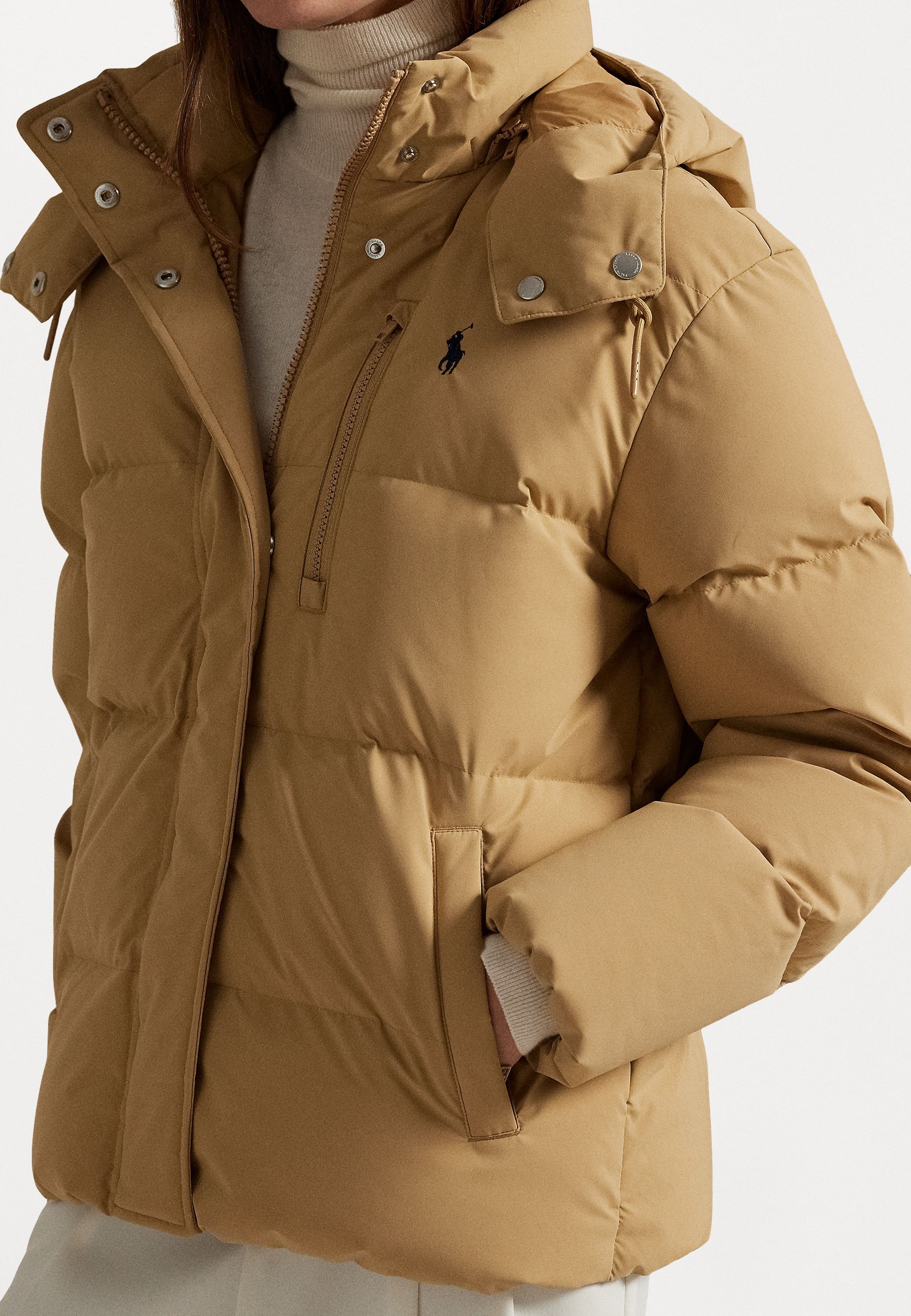 Polo Ralph Lauren dygsniuota pūkinė striukė su gobtuvu - Pūkinė striukė - klasikinė kamelio spalvos