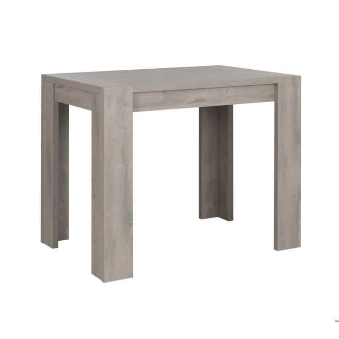 Mesa alta rectangular con efecto de madera de roble gris claro.