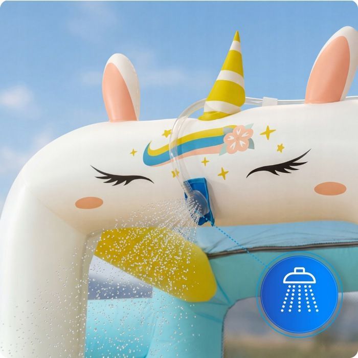 KINDI inflatable water slide for children, bouncy castle play area with cannon and basketball hoop