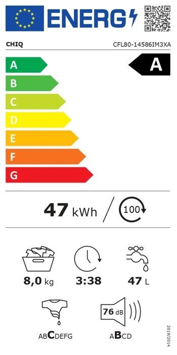Lavatrice - CHIQ - CFL80-14586IM3XA - Carica frontale 8 kg - Motore Inverter - 1400 giri/min