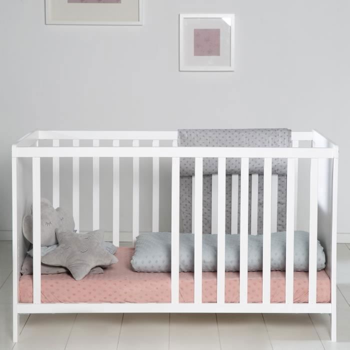 Habitación infantil estilo ROBA - Cuna colecho de 60x120 cm + cambiador - Blanco/Gris plata - Altura ajustable