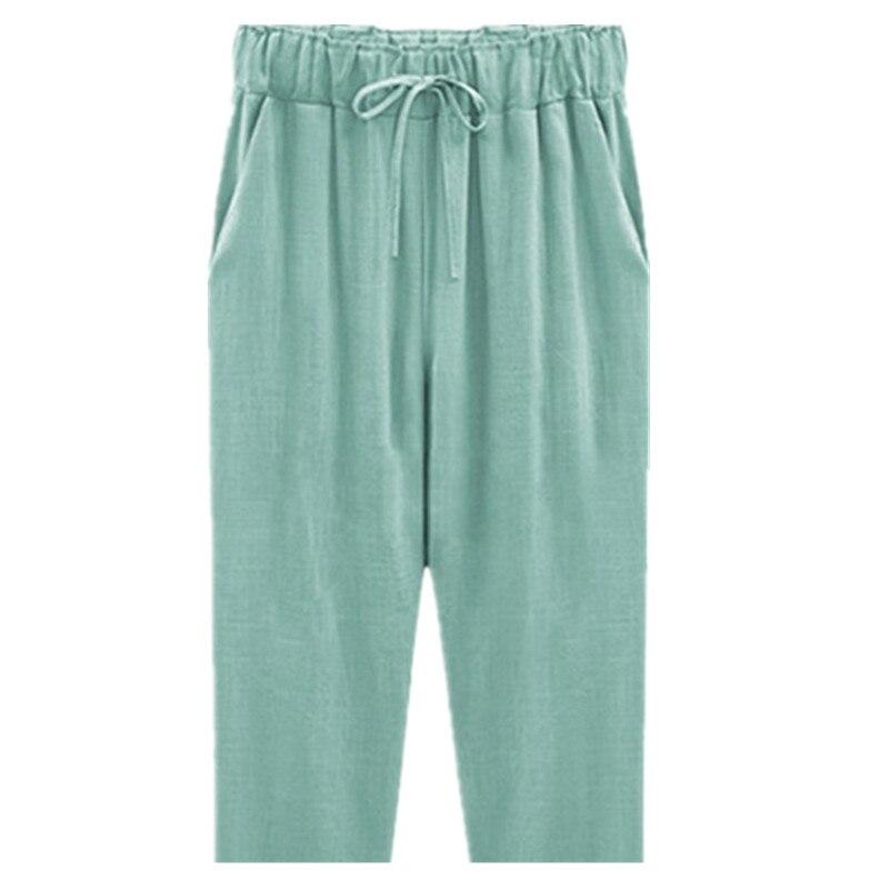 Pantaloni estivi da donna taglie forti 6XL 7XL 8XL, modello ampio al polpaccio, in cotone e lino, casual, con elastico in vita, modello harem.