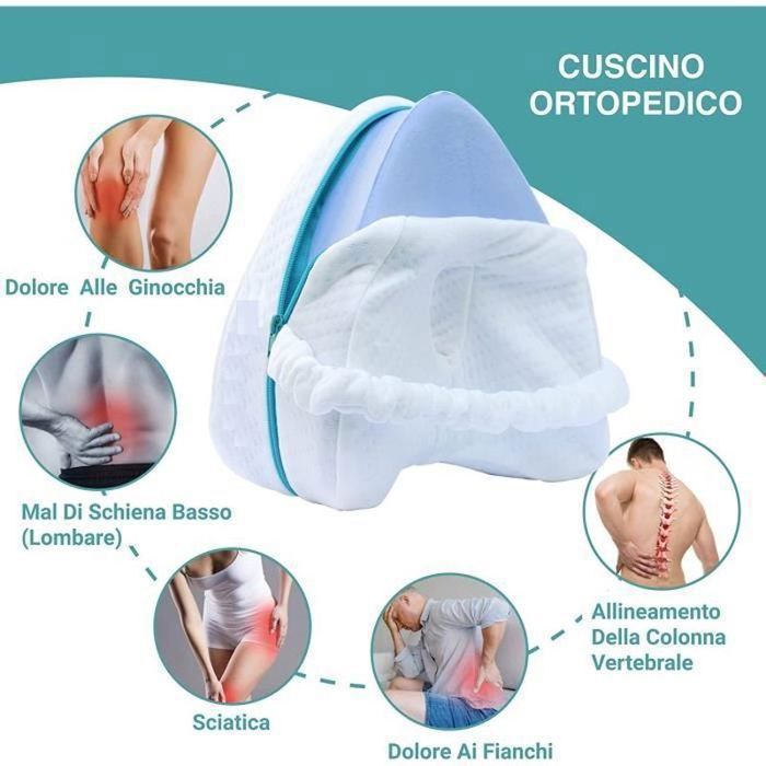 Orthopedisch knie- en beenkussen met traagschuim voor slapen, beenpijn, zwangerschap en menstruatiecups.