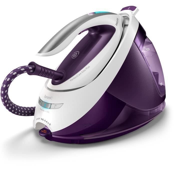 Plancha con generador de vapor - PHILIPS - GC9660/30 - PerfectCare Elite - 7,5 bares - 1,8 L - Blanco/Morado