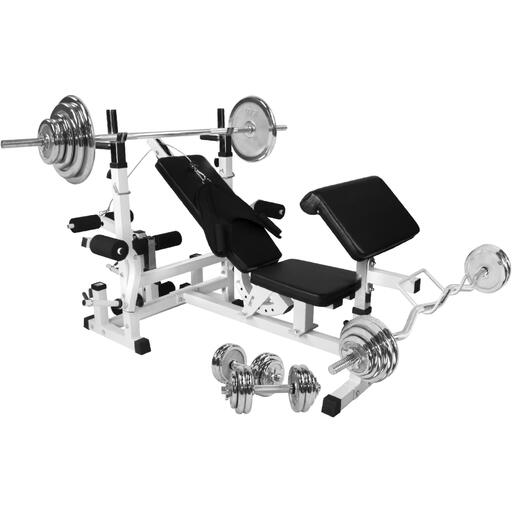 Gorilla Sports univerzalna postaja s kompletom kromiranih uteži 108 kg