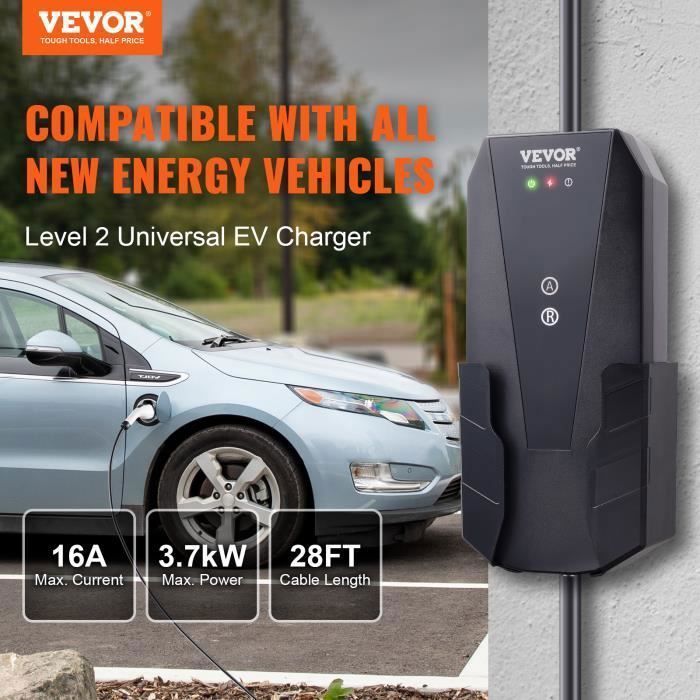 Chargeur EV Portable Voiture Électrique - VEVOR - Type 2 Câble 8,6m 16A 230V CEE 7-7