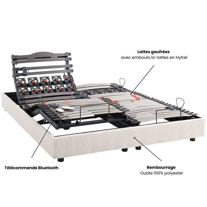 Elektrisch verstelbaar relaxbed met 5 slaapstanden, 90x200 cm, Plénitude White Foam - Ecru - 5 jaar garantie - Someo