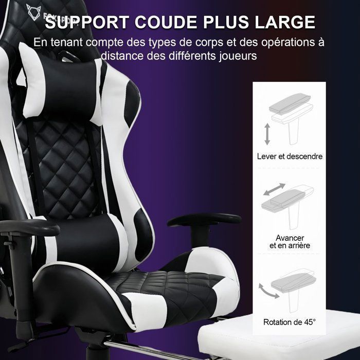 Silla gaming FOXSPORT - Modelo ergonómico - Altura regulable - Reposapiés telescópico - Capacidad de carga de 150 kg - Blanca