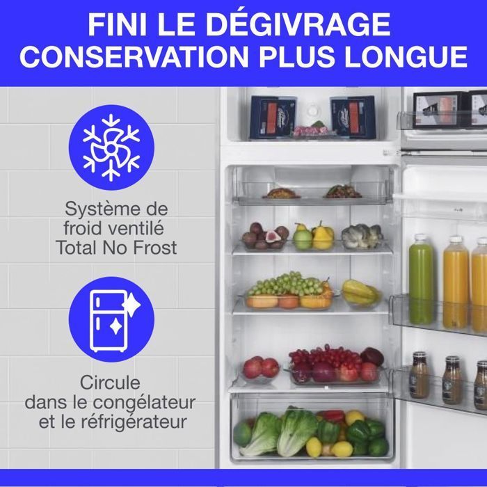 Réfrigérateur congélateur haut - CONTINENTAL EDISON -  413L - Total No Frost(Sans givre)  - inox - L70 cm x H 178 cm