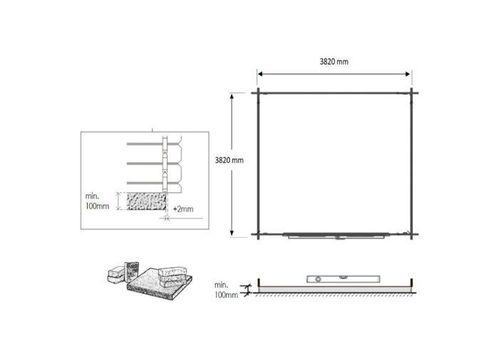 Houten tuinschuur - 16m² - 4x4m - 28mm dik - Kleur: naturel - DOM130