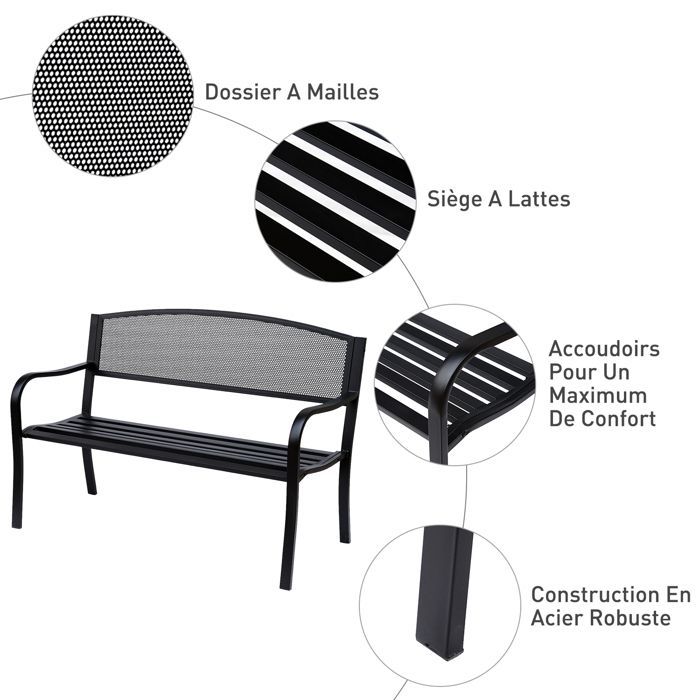 Outsunny - banc de jardin - Métal - 127x60x87cm - Noir