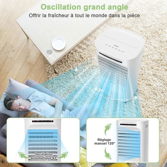 Aire acondicionado/ventilador/humidificador portátil 4 en 1 COSTWAY de 10 L y 55 W - Oscilación de 63° - Temporizador de 15 horas - 39 x 33 x 74 cm