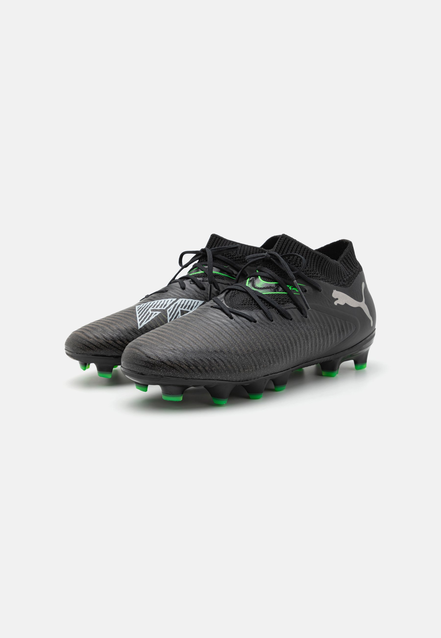 Chaussures de football unisexes Puma FUTURE 8 PRO FG/AG pour terrain ferme - noir/argent/vert fluo