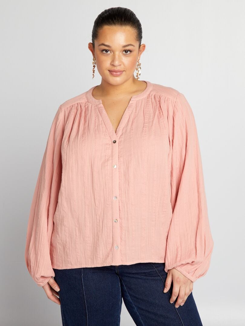 Vestido camisero de doble gasa de algodón - ROSA