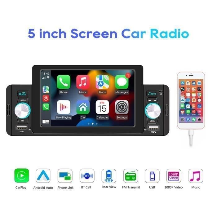 GEARELEC 5-Zoll-Bluetooth-Autoradio (1-DIN) – Unterstützt CarPlay und Android Auto