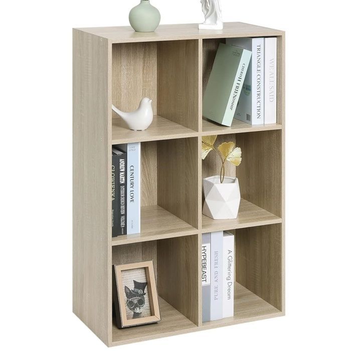 Librería WOLTU - 6 compartimentos cúbicos - Roble claro